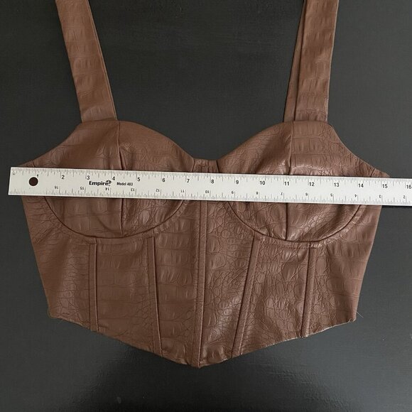 Urban Outfitters OLM Faux Leather Bustier Crop Top M Brown Croc Smocked Corset - Picture 9 of 12
